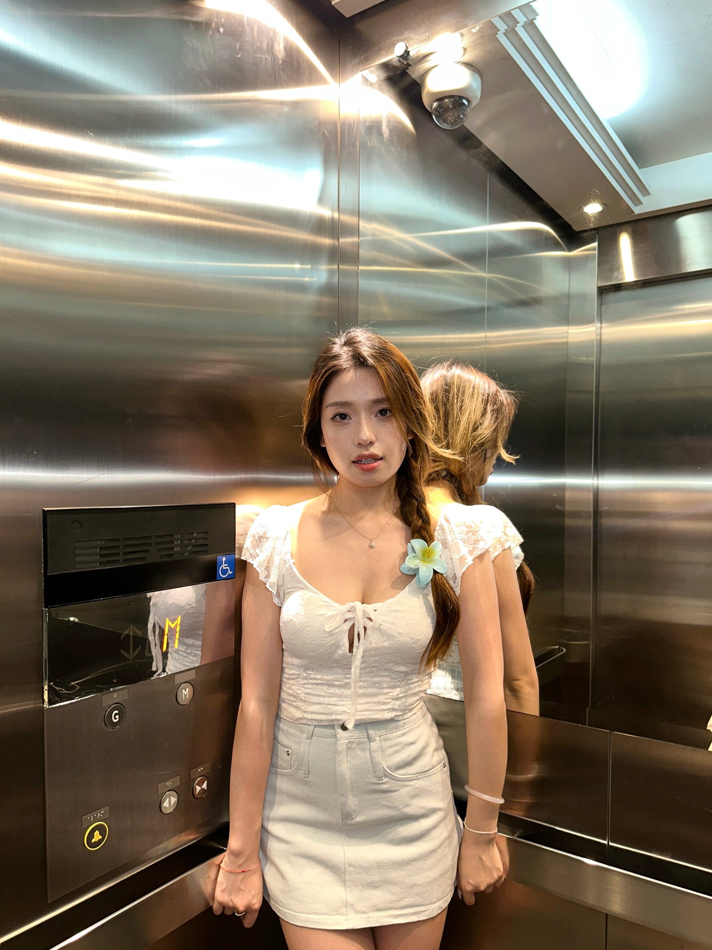 微瑕·V領lace短袖上衣