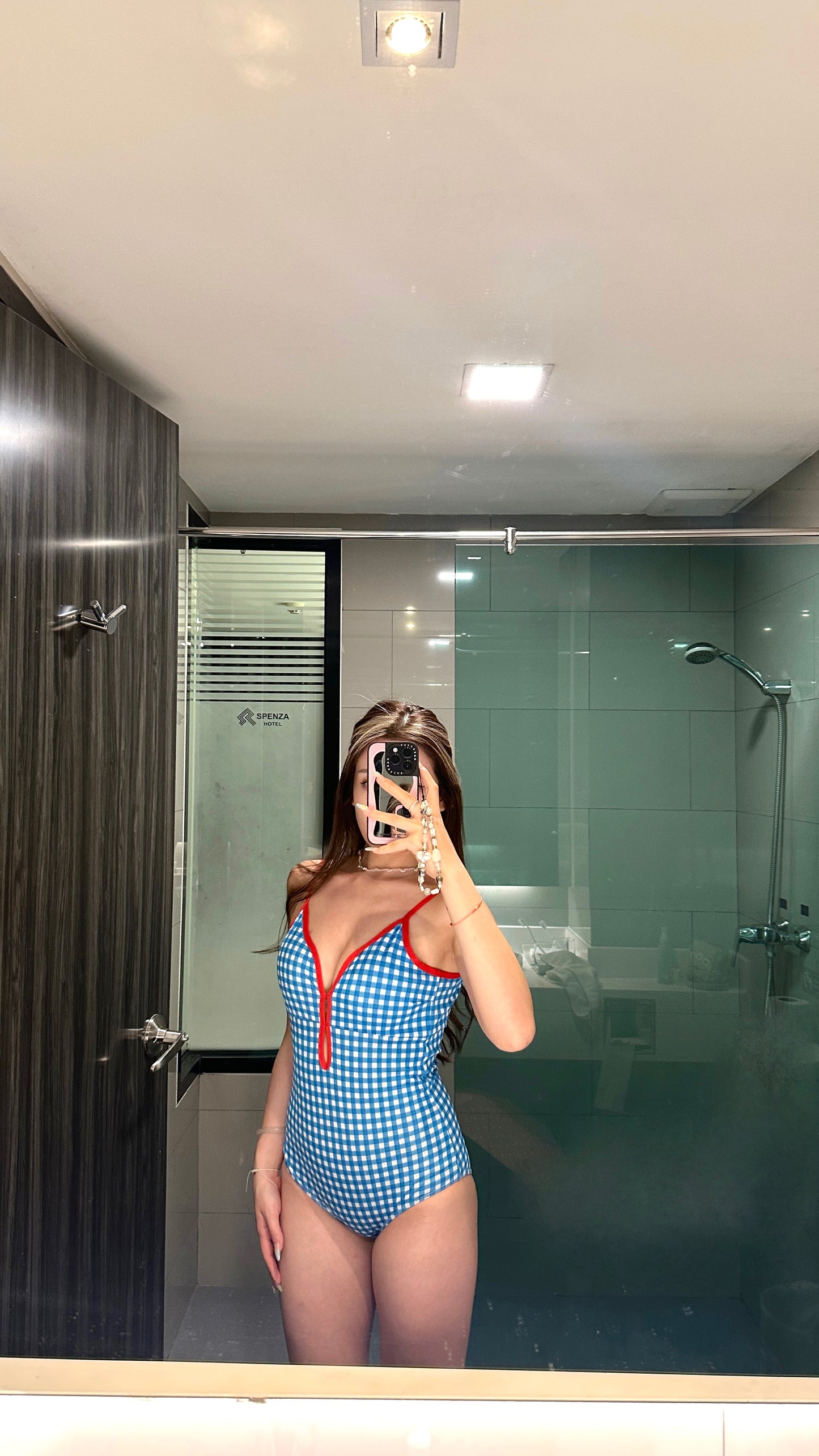 Summer格仔拼色泳衣