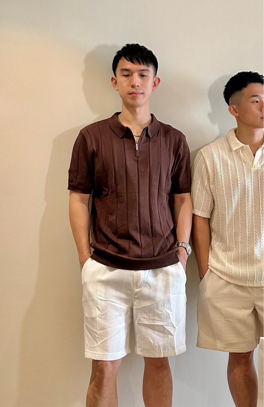 拉鏈直紋POLO上衣
